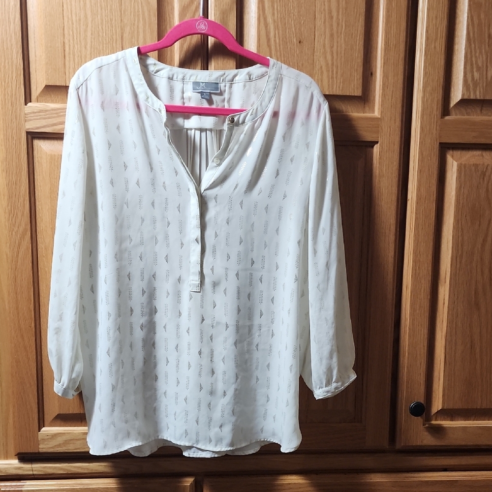 JM Collection Ivory Blouse with Geometric Design